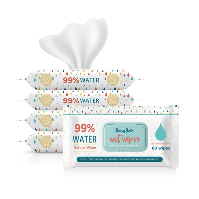 ผ้าเช็ดทำความสะอาดเปียกสำหรับเด็กอ่อน Eco แบบใช้แล้วทิ้ง 80PCS กระเป๋า OEM GSM Wipes