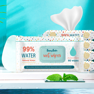 ผ้าเช็ดทำความสะอาดเปียกสำหรับเด็กอ่อน Eco แบบใช้แล้วทิ้ง 80PCS กระเป๋า OEM GSM Wipes