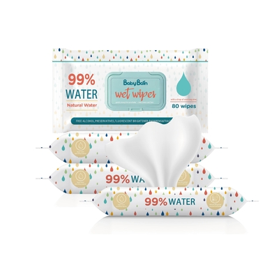ผ้าเช็ดทำความสะอาดเปียกสำหรับเด็กอ่อน Eco แบบใช้แล้วทิ้ง 80PCS กระเป๋า OEM GSM Wipes