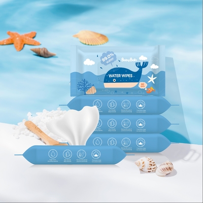 80PCS Pure Water Organic Baby Wet Wipes ผ้าไม่ทอที่ย่อยสลายได้ทางชีวภาพไม่มีกลิ่น