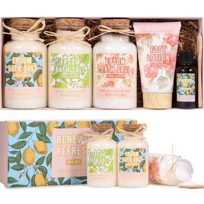 ชุดของขวัญเกลืออาบน้ำ 8 ชิ้นพร้อมน้ำมันอาร์แกน Bath Bombs ช้อนไม้ Epsom Salt