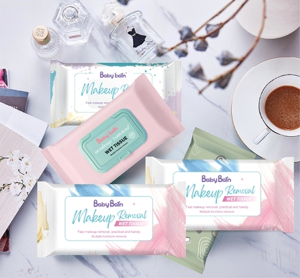 Feminine Custom Label Skin Care ฟรีแอลกอฮอล์ เมคอัพ รีมูฟเวอร์ คลีนซิ่ง ไวพส์สำหรับผิวหน้า